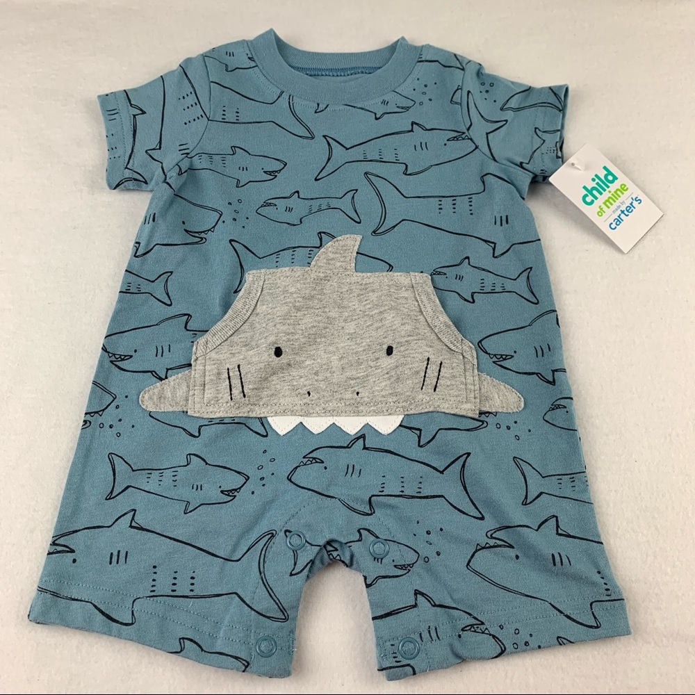 Child of Mine by Carter’s Shark One-Piece Snap Bottom 0-3M Short Sleeve Outfit